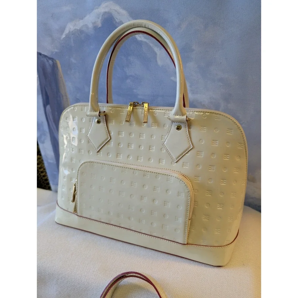 Arcadia Patent Leather Two -Way Satchel In Ivory